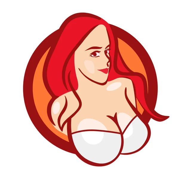 Krásná dívka v bílé podprsenky s velkými prsa - Busta vektorové Logo nebo znak úložiště nebo webové stránky. — Stockový vektor