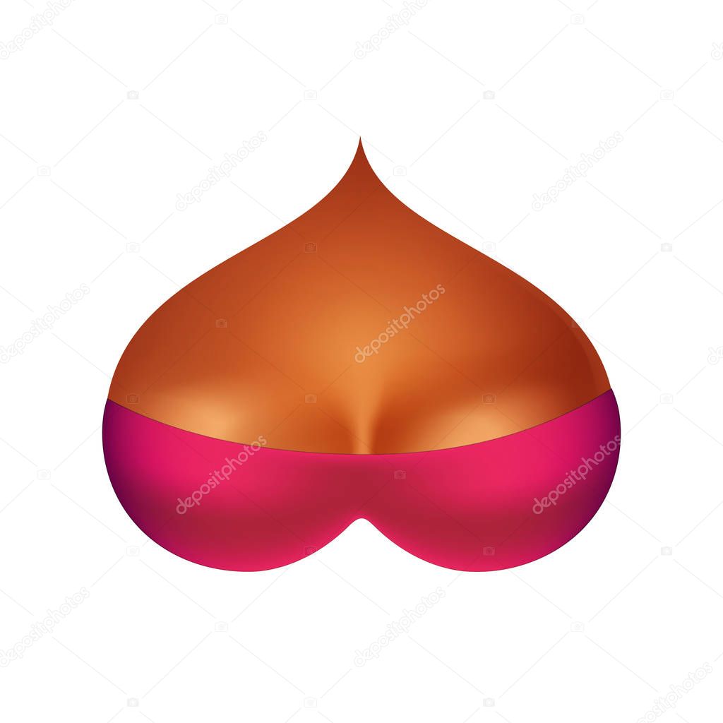 Black Female Boobs with Bra in form of Heart. Vector Illustration isolated on white. Stylish Emblem with Woman Breast and Red Brassiere.