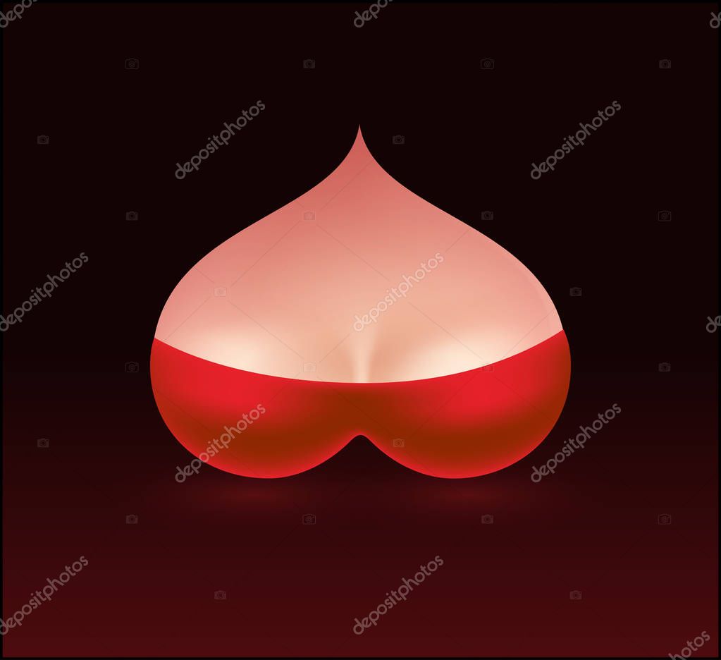Woman Boobs in form of Heart with Red Bra - Vector Illustration of Beautiful Female Breast on dark background.