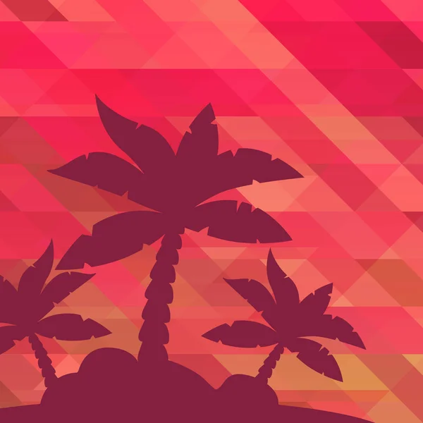 Vector Tropical Landscape. Palm under clean red summer sky. Ruby textural background. — Stock Vector