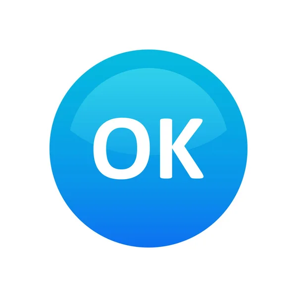 Okay icon - vector round symbol blue color isolated on white. Button illustration with text OK. Simple glossy sticker for Web Site or Mobile App. — Stock vektor