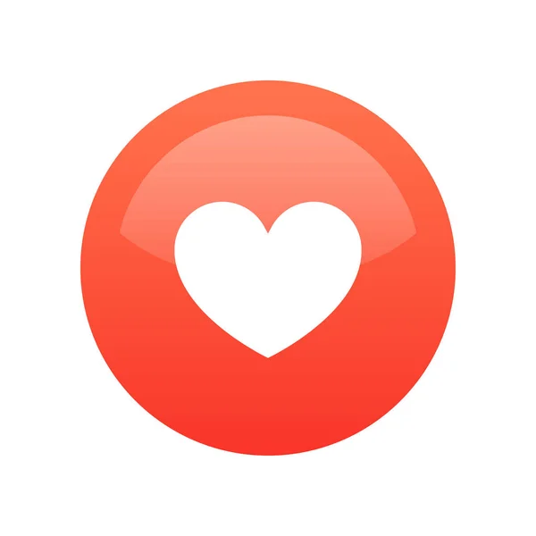 Kırmızı Kalp, beyaza izole edilmiş bir ikon gibidir. Sosyal ağ için Kalp 'in Vektör Yuvarlak düğmesi çizimi. Web Sitesi veya Mobil Uygulama için basit parlak işaret. — Stok Vektör