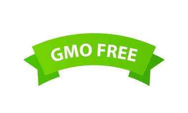 Gmo Free Label simgesi - Beyaz arkaplanda izole edilmiş Yeşil Kurdeleli Vektör etiketi çizimi.
