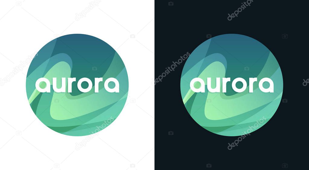Aurora round emblem, Northern Borealis Travel Logo