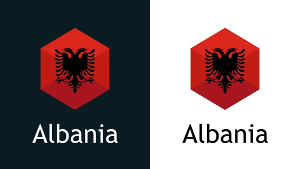 Bandera de Albania en forma hexahonal estilo , — Archivo Imágenes Vectoriales