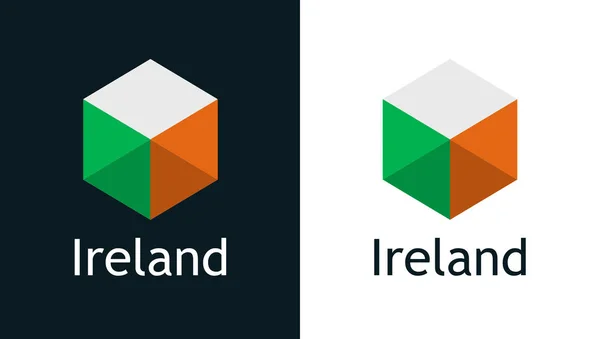 Drapeau de l'Irlande en style plat sur blanc et noir — Image vectorielle