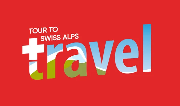 Swiss Alpen perjalanan label, Tour to Alpine Mountains - Stok Vektor