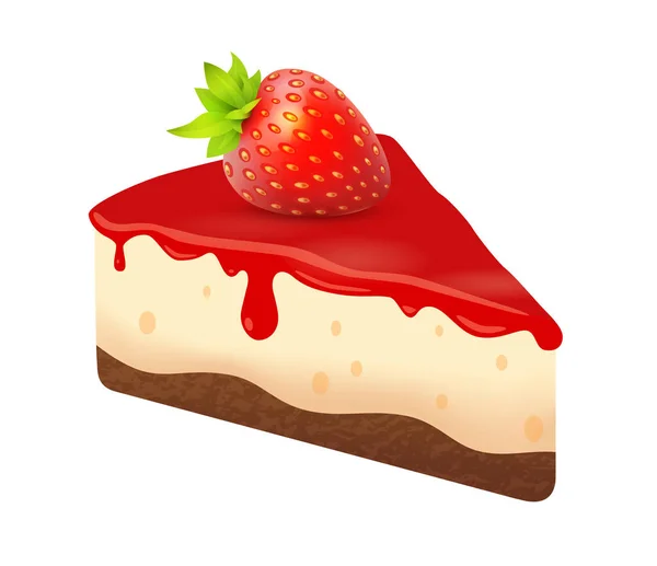 Cheesecake met aardbei, stuk desserttaart — Stockvector