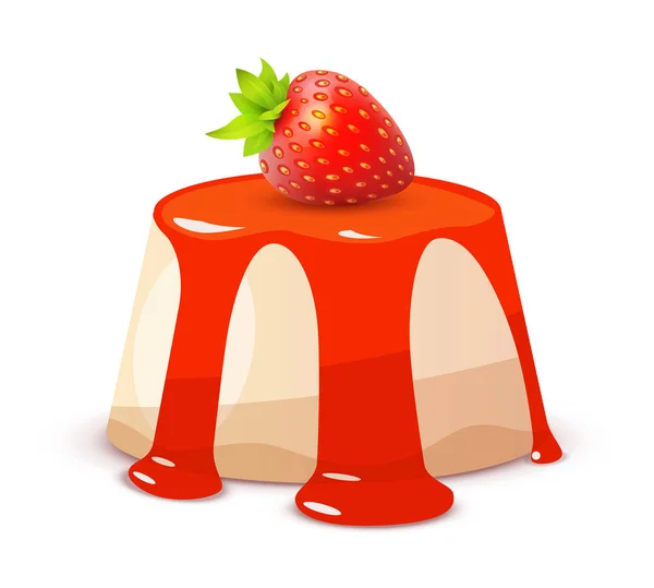 Ostkaka med jordgubbe på vitt - Helkaka — Stock vektor