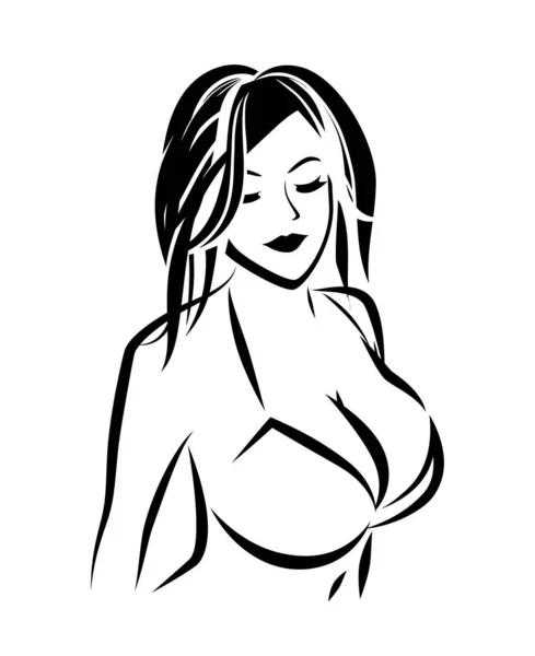 Nude Girl in Swimsuit, Outline vector illustration — 스톡 벡터