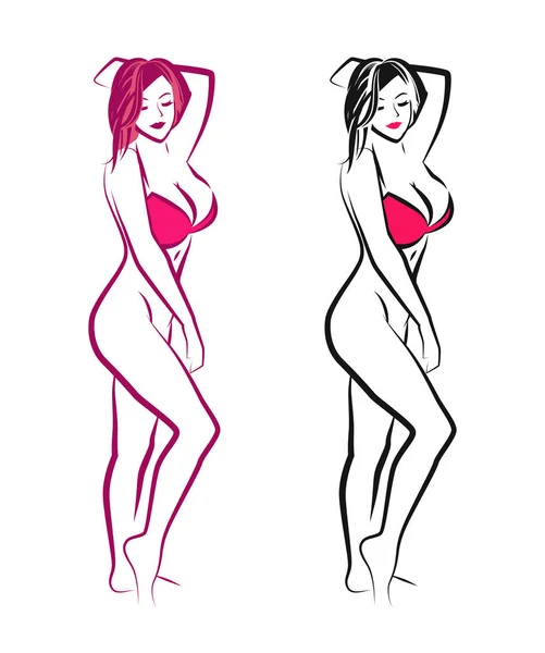 Nude Pin up Girl in swimsuit, Vector Illustration — 스톡 벡터