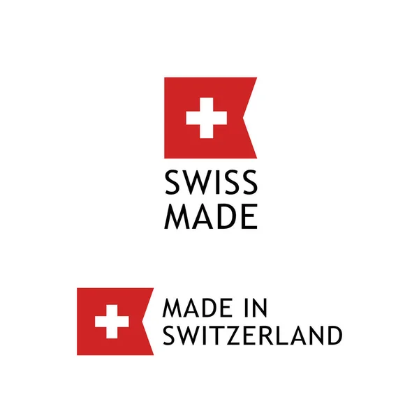 Etiqueta Swiss Made, etiqueta com bandeira nacional suíça — Vetor de Stock