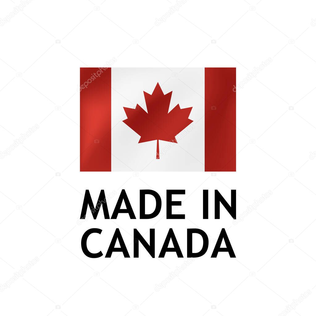 Made in Canada Label, Vector Tag template with Canadian Flag isolated on white.
