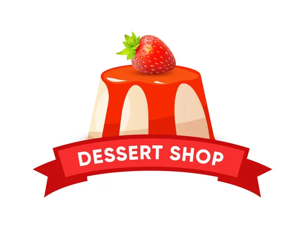 Dessert Shop Logo Vektor, Käsekuchen mit Schleife — Stockvektor