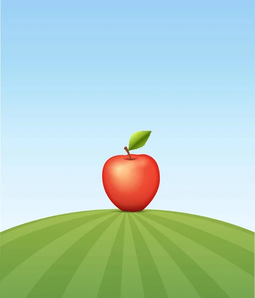 Apple Auf Der Grünen Wiese Vector Cartoon Banner Mit Leerzeichen — Stockvektor