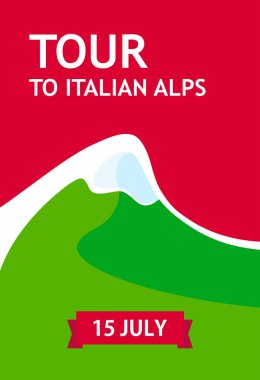 İtalyan Alplerine gezi, İtalyan Dağlarına seyahat için Vektör Flyer şablonu.