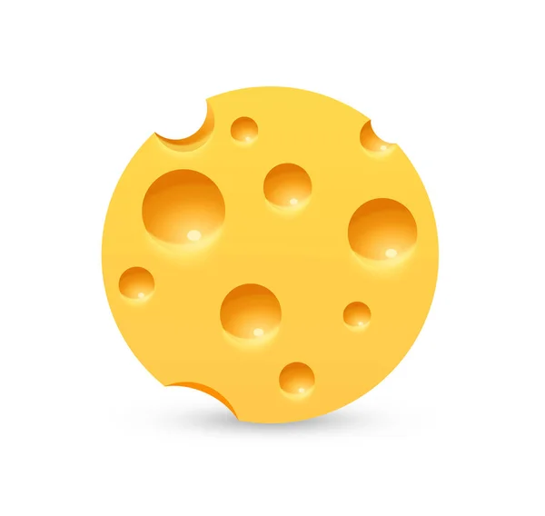 白い背景に丸チーズのアイコン チーズファームまたはストアのための現実的なスタイルでラベル — ストックベクタ