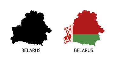Belarus haritasının siyah rengi ve ülke siluetinde bayrak direği - Beyaz üzerine izole edilmiş vektör illüstrasyonu