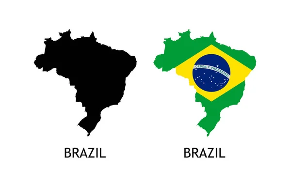 Karte Von Brasilien Schwarze Farbe Und Fahnenmast Auf Ländersilhouette Vektorabbildung — Stockvektor