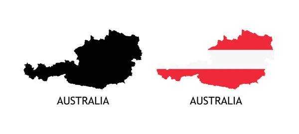 Αυστριακός Χάρτης Μαύρο Χρώμα Και Κοντάρι Σημαίας Σιλουέτα Χώρας Vector — Διανυσματικό Αρχείο