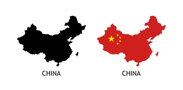 Mapa China Cor Preta Pólo Bandeira Silhueta China Ilustração Vetorial — Vetor de Stock