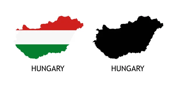 Hongarije Kaart Silhouet Zwart Kleur Vlaggenmast Omtrek Van Hongarije Vector — Stockvector