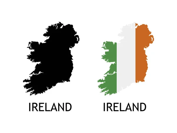 Irlanda Mappa Silhouette Colore Nero Palo Della Bandiera Sul Contorno — Vettoriale Stock