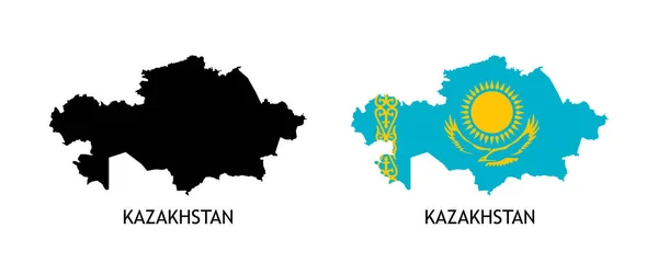 Καζακστάν Χάρτης Σιλουέτα Μαύρο Χρώμα Και Πόλο Σημαία Στο Περίγραμμα — Διανυσματικό Αρχείο