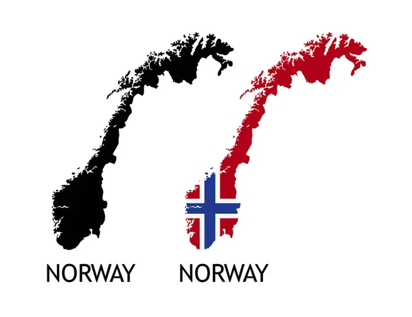 ノルウェー地図ノルウェーの輪郭にシルエットの黒い色と旗竿 白で区切られたキャプション付きベクトルイラスト — ストックベクタ