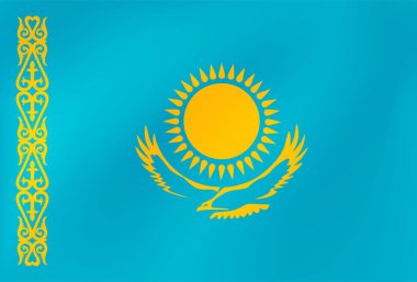 Dalgalı Bayraklı Kazakistan Ulusal Bayrağı. İpek Gerçekçi Ulusal Kazak Seyahat veya Spor etkinliği için Vektör Bayrağı.