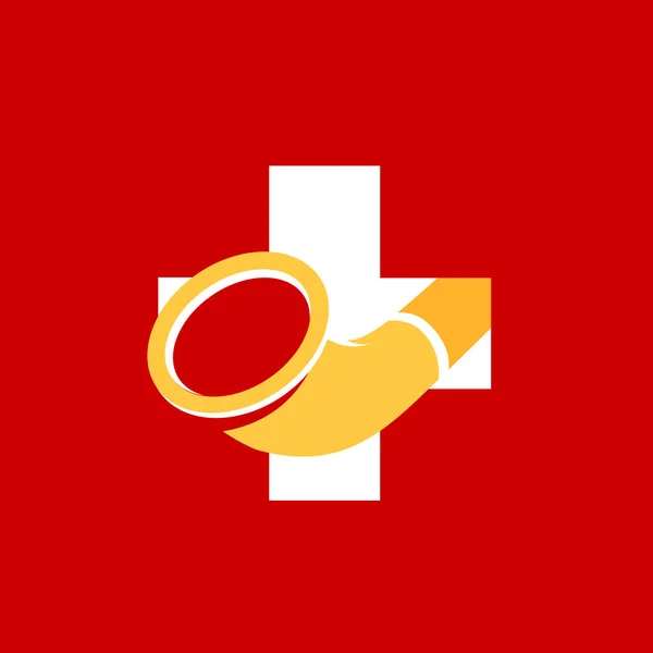 Bandeira Suíça Com Alphorn Símbolo Nacional Vetorial Suíça Com Instrumento — Vetor de Stock