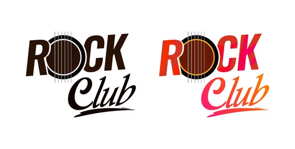 Rock Club Έμβλημα Απομονώνονται Λευκό Φόντο Κιθάρα Εικονογράφηση Και Στυλ — Διανυσματικό Αρχείο