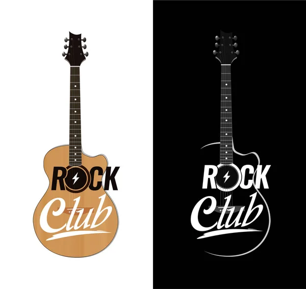Vector Acoustic Guitar Realistic Style Rock Club Lettering Design Illustration — Stock Vector