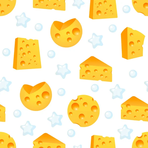 酪農製品の一部とチーズシームレスパターン ベクターの背景イラスト — ストックベクタ
