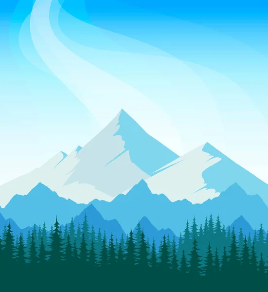 青い空と森の山の風景の背景 旅行会社のためのコピースペースと自然のベクトル風光明媚なイラスト — ストックベクタ