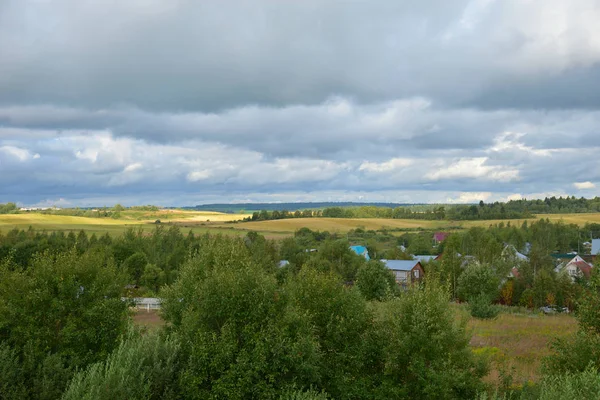 Panorama of Klin-Dmitrovsky ridge with villages, Sergiev Posad district, Moscow region, Russia — Stock Photo, Image