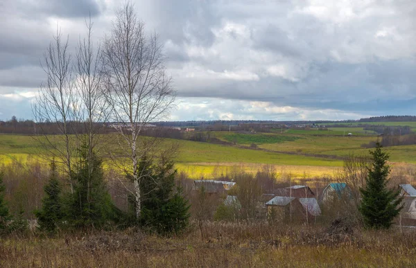 Panorama Klin Dmitrowskiego Grzbietu Wsiami Późną Jesienią Rejon Sergiewa Posada — Zdjęcie stockowe
