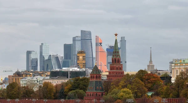 View Kremlin Background Moscow International Business Center Mibc Moskva City — Stock Photo, Image