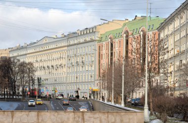 Moskova, Rusya, 05 Ocak 2020: Novy Arbat Caddesi 'nden Nikitsky Bulvarı manzarası
