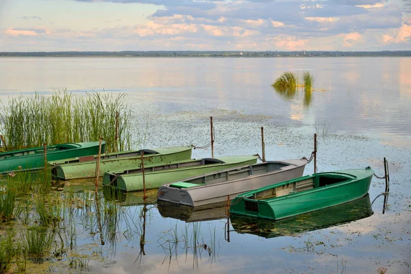 Bateaux Sur Rive Lac Néron Soir Été Calme Rostov Région — Photo