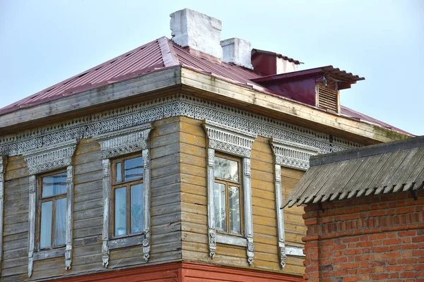 Antigua Casa Madera Con Talla Madera Rostov Una Las Ciudades —  Fotos de Stock