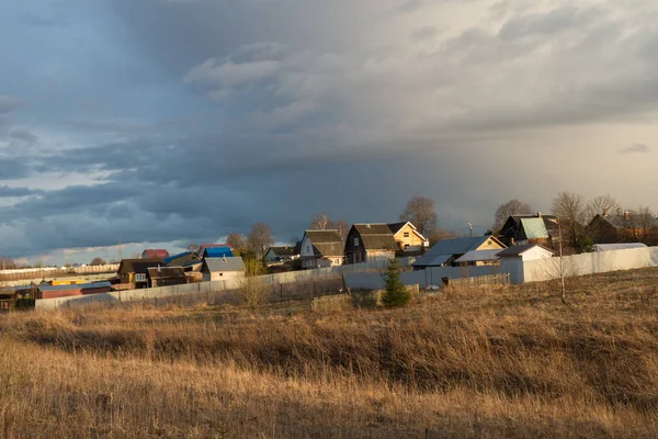 Vista Del Pueblo Desde Campo Cresta Klin Dmitrovsky Principios Primavera — Foto de Stock