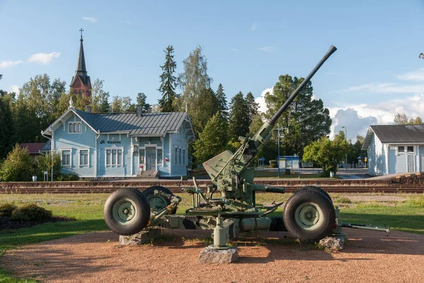 Aircraft Gun World War Old Railway Station Keuruu Town Municipality — Stock Photo, Image