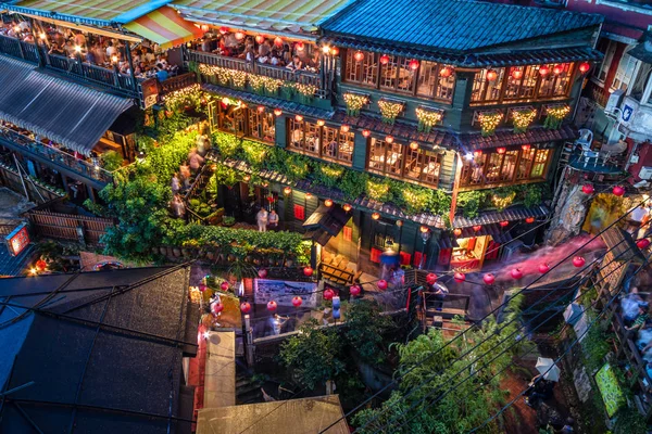 Nattbild av Jioufen byn, Taiwan Royaltyfria Stockbilder