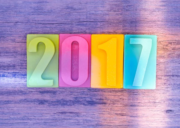 Happy new year 2017, bar of chocolate number — Stock Photo, Image