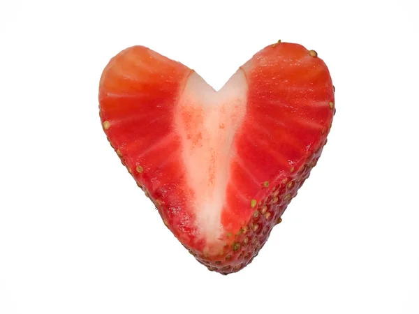 Juicy Strawberry Cut Into a Heart Shape — Stok Foto