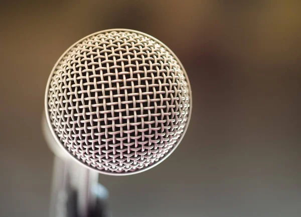 Close up of microphone in karaoke room or conference room — Stock Photo, Image