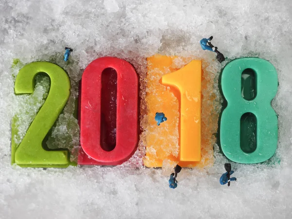 Antal nya året 2018 på isen bakgrund — Stockfoto