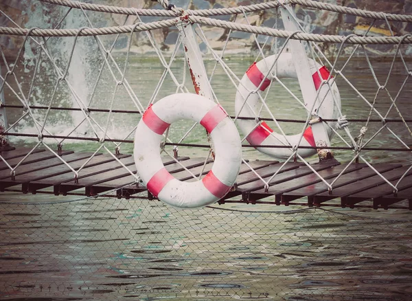 Lifebuoy ring hanging on the dock