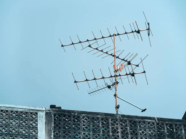 Antena Analógica Antiga Para Com Fundo Azul Céu Encaixador Cor — Fotografia de Stock